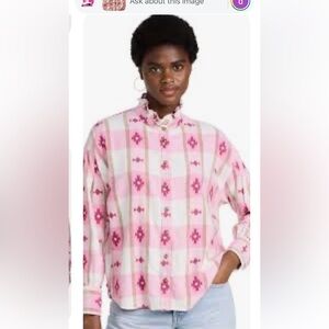 XiRENA Pink/Ivory Jensen Western Plaid Snap Buttons Ruffle Collar XS